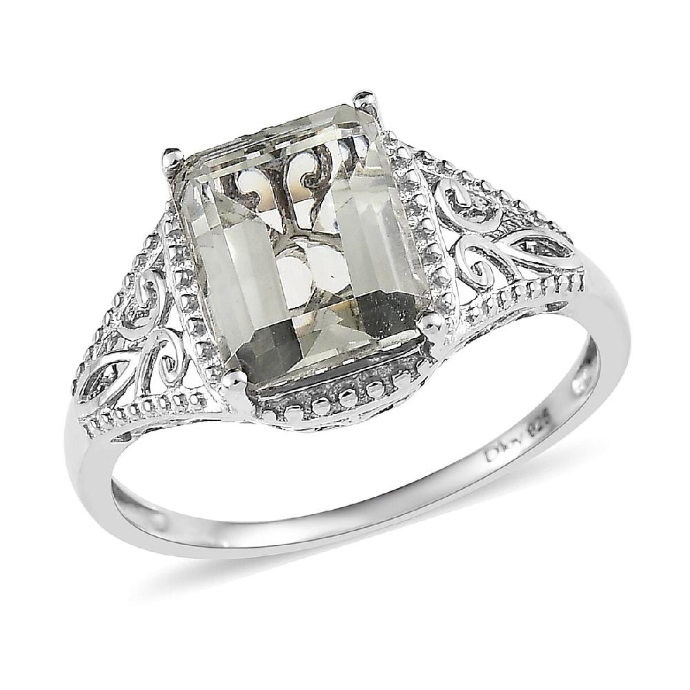 shop lc D'Joy Montezuma Prasiolite 3.25 ctw Solitaire Ring in Platinum Over Sterling Silver
