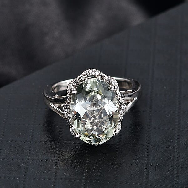 Shop Lc D'Joy Montezuma Prasiolite And White Zircon 6.10 Ctw Ring In Platinum Over Sterling Silver