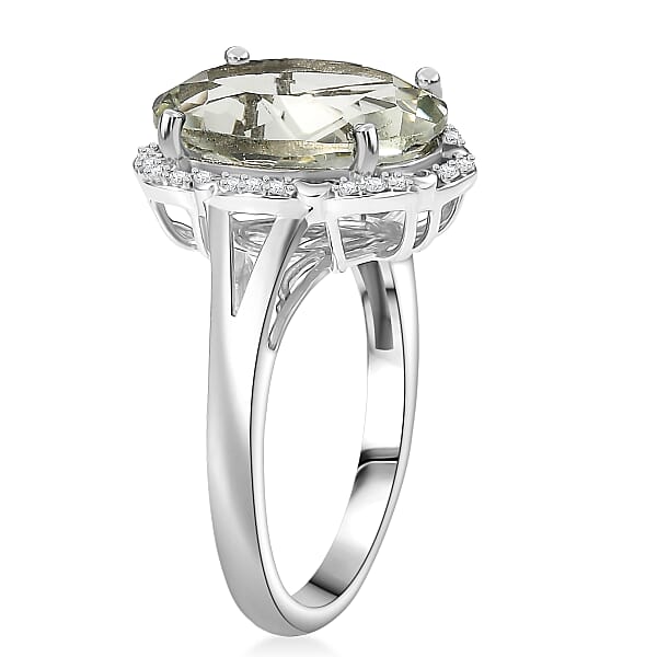 Shop Lc D'Joy Montezuma Prasiolite And White Zircon 6.10 Ctw Ring In Platinum Over Sterling Silver