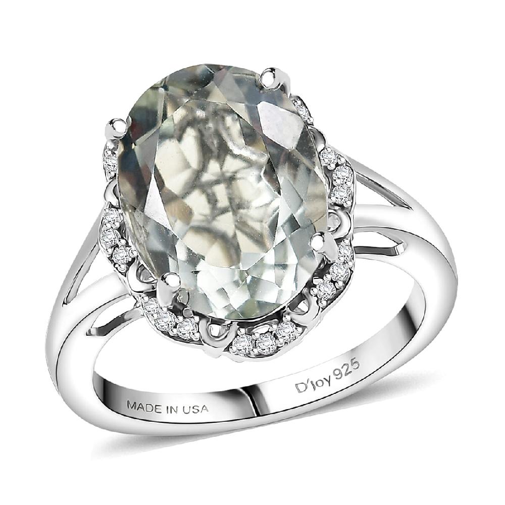 shop lc D'Joy Montezuma Prasiolite and White Zircon 6.10 ctw Ring in Platinum Over Sterling Silver