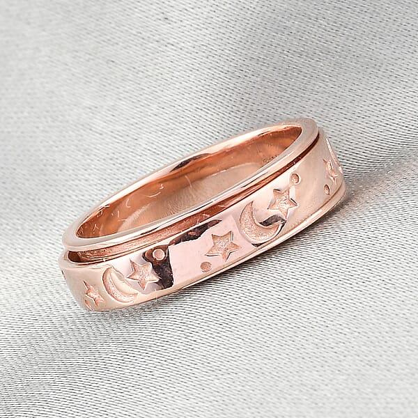 Shop Lc D'Joy Moon Star Fidget Spinner Ring For Anxiety In Vermeil RG Over Sterling Silver 4.50 Grams