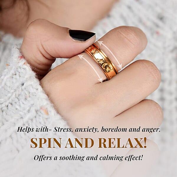 Shop Lc D'Joy Moon Star Fidget Spinner Ring For Anxiety In Vermeil RG Over Sterling Silver 4.50 Grams