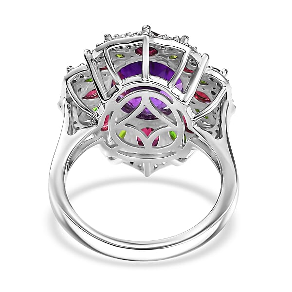 Shop Lc D'Joy Moroccan Amethyst And Multi Gemstone 7.40 Ctw Nature's Empress Ring In Rhodium Over Sterling Silver