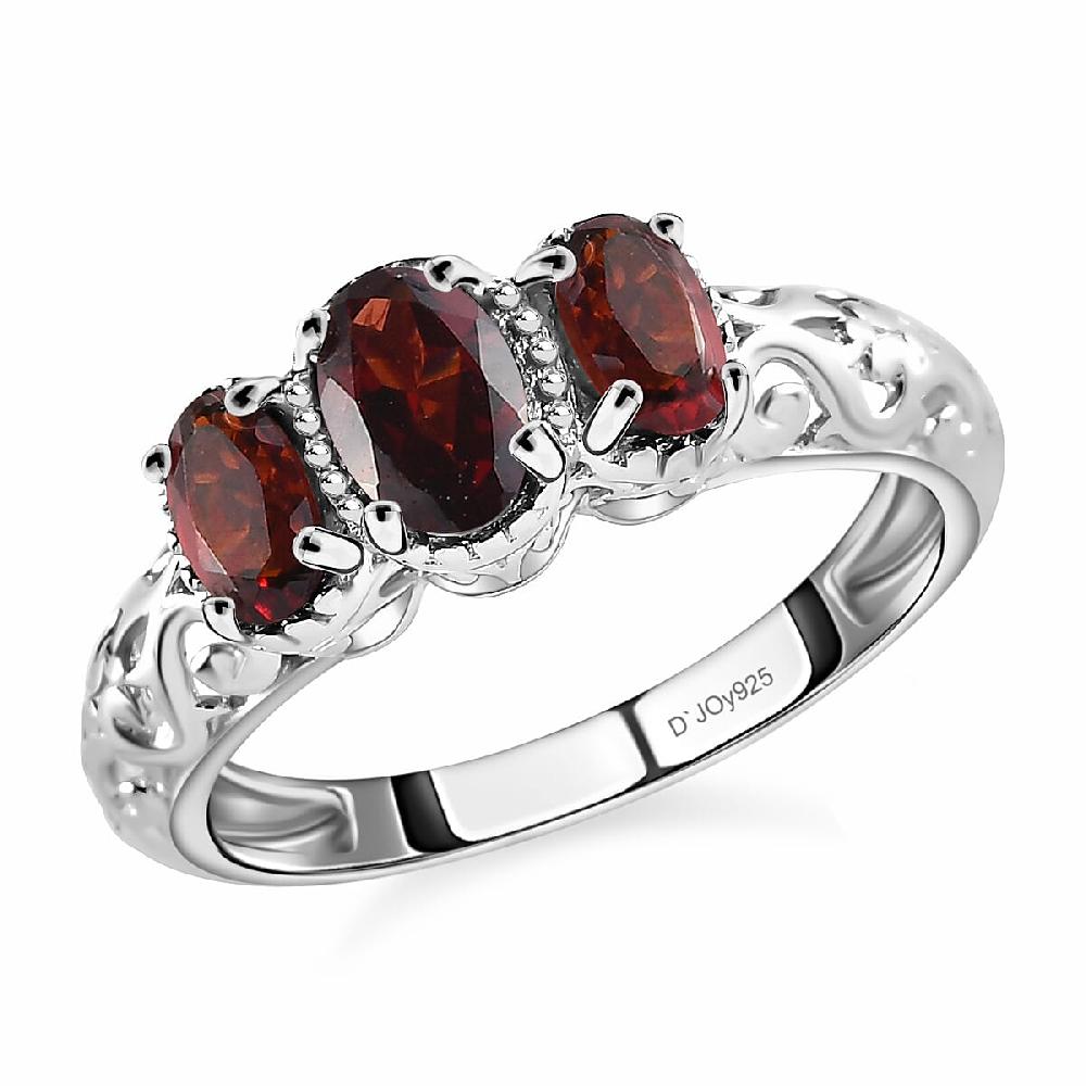 shop lc D'Joy Mozambique Garnet 3 Stone Ring in Platinum Over Sterling Silver 1.10 ctw