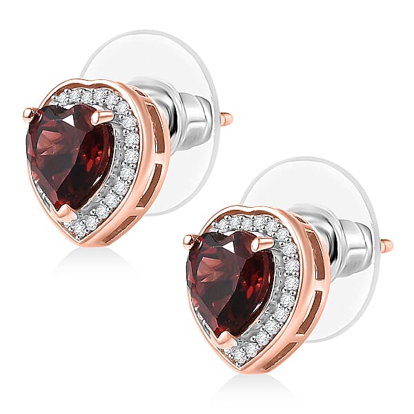 Shop Lc D'Joy Mozambique Garnet And Moissanite 3.00 Ctw Heartfire Glow Earrings In 18K Vermeil Rose Gold Over Sterling Silver