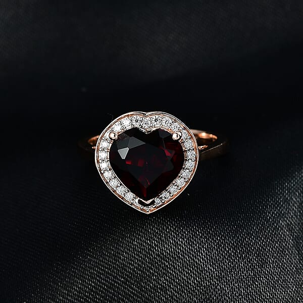 Shop Lc D'Joy Mozambique Garnet And Moissanite 3.90 Ctw Heartfire Glow Ring In 18K Vermeil Rose Gold Over Sterling Silver