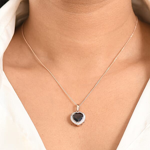 Shop Lc D'Joy Mozambique Garnet And Moissanite 4.00 Ctw Heartfire Glow Pendant Necklace In 18K Vermeil Rose Gold Over Sterling Silver 20 Inches