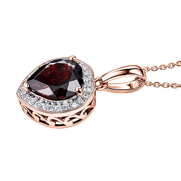 Shop Lc D'Joy Mozambique Garnet And Moissanite 4.00 Ctw Heartfire Glow Pendant Necklace In 18K Vermeil Rose Gold Over Sterling Silver 20 Inches
