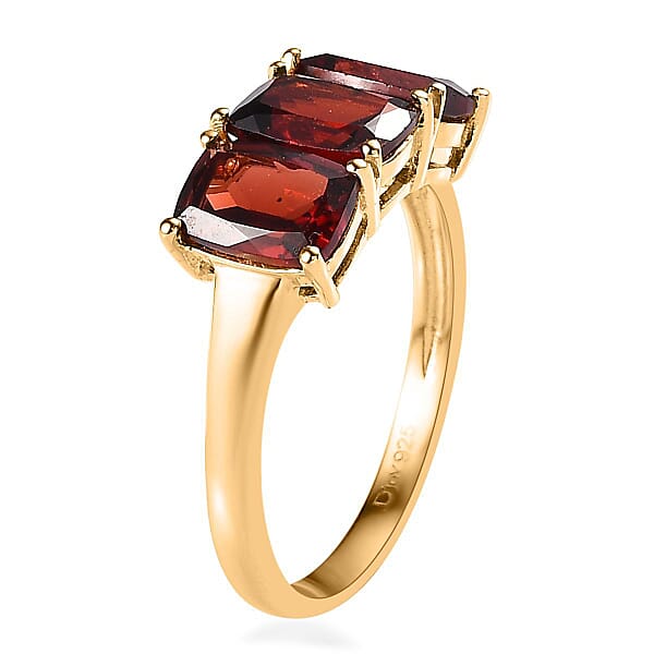 Shop Lc D'Joy Mozambique Garnet Trilogy Ring In 14K YG Over Sterling Silver 3.60 Ctw