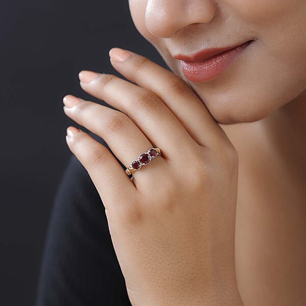 Shop Lc D'Joy Mozambique Garnet Trilogy Ring In Vermeil YG And Platinum Over Sterling Silver 1.30 Ctw