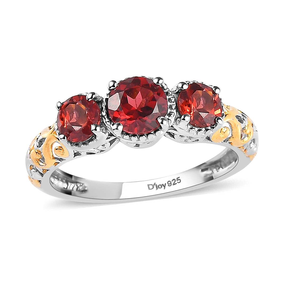shop lc D'Joy Mozambique Garnet Trilogy Ring in Vermeil YG and Platinum Over Sterling Silver 1.30 ctw