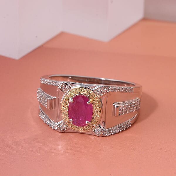 Shop Lc D'Joy Mozambique Ruby And Multi Gemstone 2.15 Ctw Men's Ring In Rhodium Over Sterling Silver