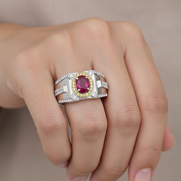 Shop Lc D'Joy Mozambique Ruby And Multi Gemstone 2.15 Ctw Men's Ring In Rhodium Over Sterling Silver