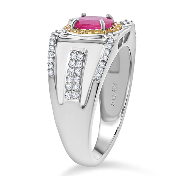 Shop Lc D'Joy Mozambique Ruby And Multi Gemstone 2.15 Ctw Men's Ring In Rhodium Over Sterling Silver
