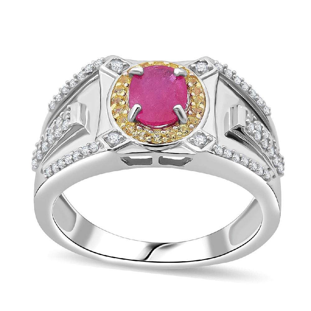 shop lc D'Joy Mozambique Ruby and Multi Gemstone 2.15 ctw Men's Ring in Rhodium Over Sterling Silver
