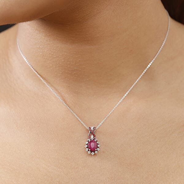 Shop Lc D'Joy Mozambique Ruby And Multi Gemstone 2.30 Ctw Cornflower Pendant Necklace In Rhodium Over Sterling Silver 20 Inches