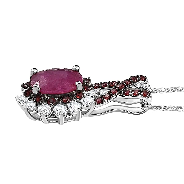 Shop Lc D'Joy Mozambique Ruby And Multi Gemstone 2.30 Ctw Cornflower Pendant Necklace In Rhodium Over Sterling Silver 20 Inches