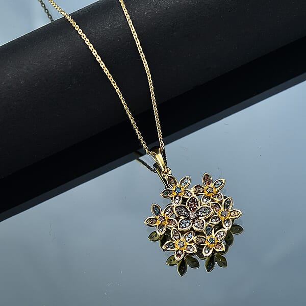 Shop Lc D'Joy Multi Color Diamond 0.50 Ctw Blooming Brilliance Pendant Necklace In 18K Vermeil Yellow Gold Over Sterling Silver 20 Inches