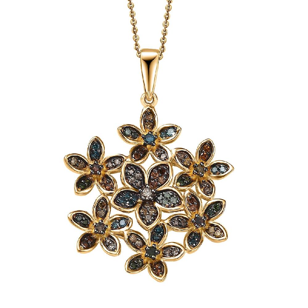 shop lc D'Joy Multi Color Diamond 0.50 ctw Blooming Brilliance Pendant Necklace in 18K Vermeil Yellow Gold Over Sterling Silver 20 Inches