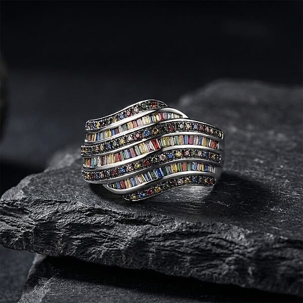 Shop Lc D'Joy Multi Color Diamond 1.00 Ctw Wave Motion Ring In Platinum Over Sterling Silver