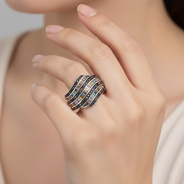 Shop Lc D'Joy Multi Color Diamond 1.00 Ctw Wave Motion Ring In Platinum Over Sterling Silver