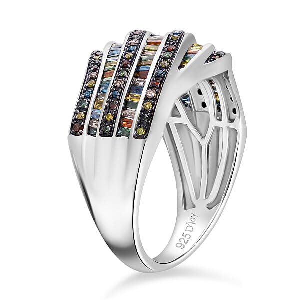 Shop Lc D'Joy Multi Color Diamond 1.00 Ctw Wave Motion Ring In Platinum Over Sterling Silver