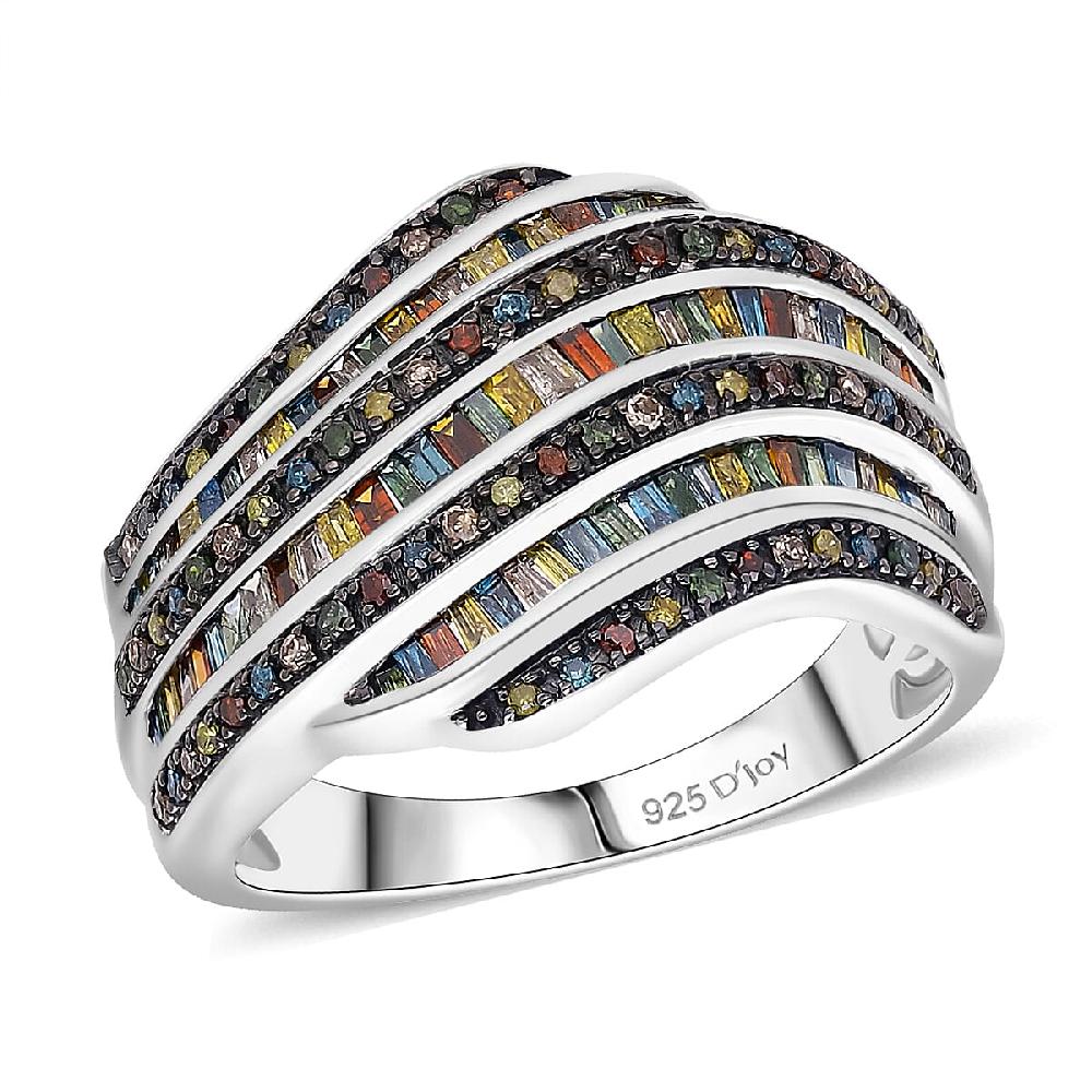 shop lc D'Joy Multi Color Diamond 1.00 ctw Wave Motion Ring in Platinum Over Sterling Silver