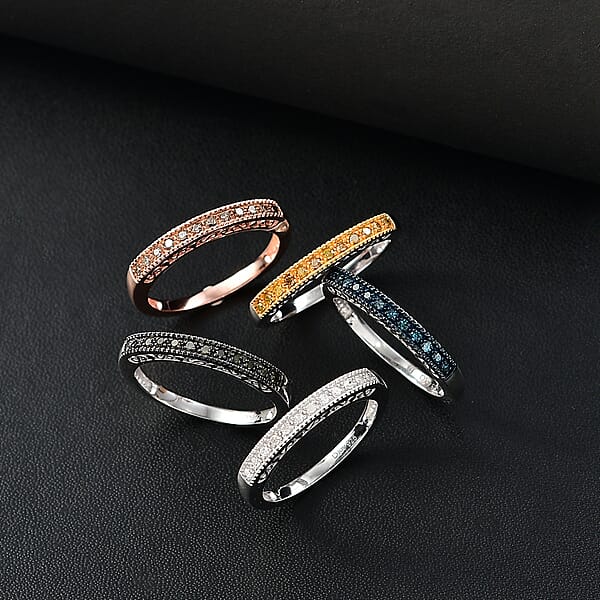 Shop Lc D'Joy Multi Diamond Set Of 5 Ring In 18K Vermeil RG And Rhodium Over Sterling Silver 0.50 Ctw