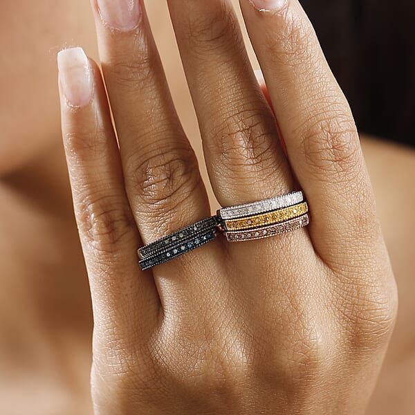 Shop Lc D'Joy Multi Diamond Set Of 5 Ring In 18K Vermeil RG And Rhodium Over Sterling Silver 0.50 Ctw
