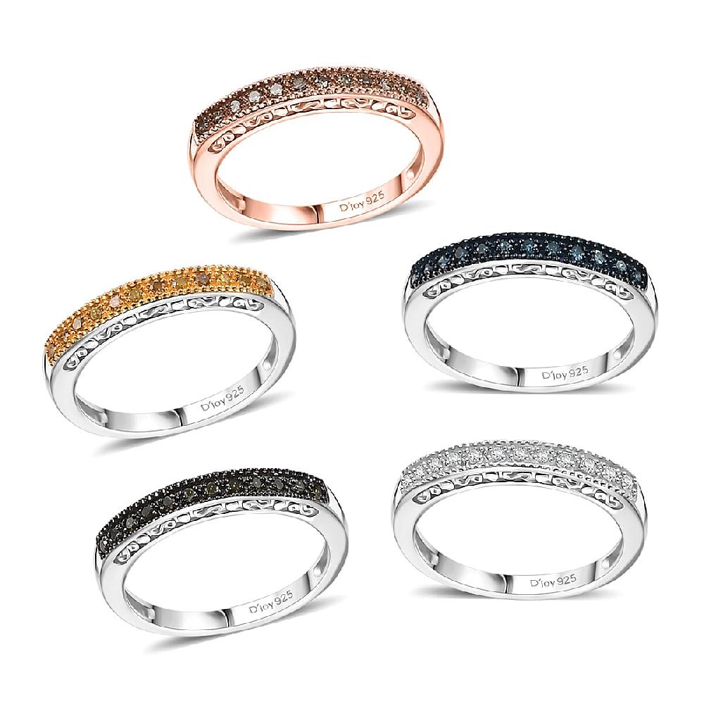 shop lc D'Joy Multi Diamond Set of 5 Ring in 18K Vermeil RG and Rhodium Over Sterling Silver 0.50 ctw