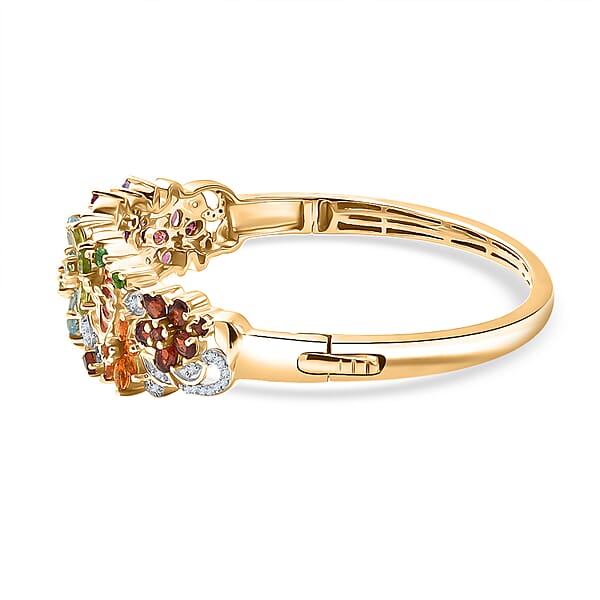 Shop Lc D'Joy Multi Gemstone 11.60 Ctw Blooming Garden Bangle Bracelet In 18K Vermeil Yellow Gold Over Sterling Silver (6.50 In) (Del. In 7-10 Days)