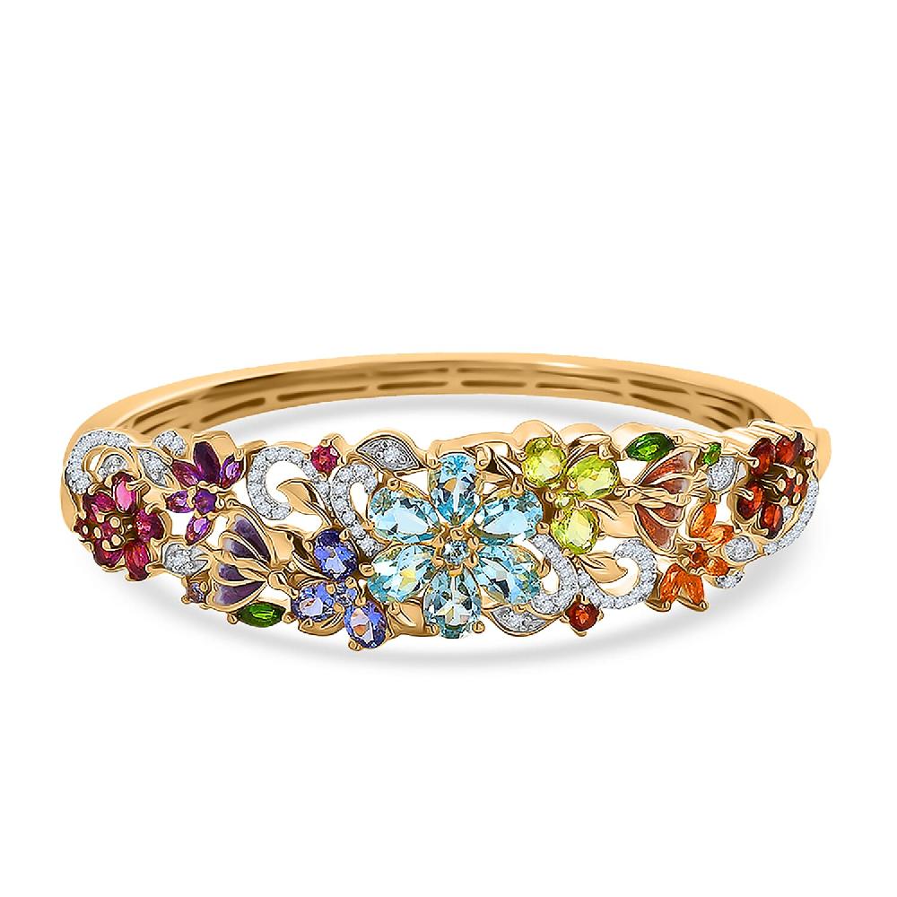 shop lc D'Joy Multi Gemstone 11.60 ctw Blooming Garden Bangle Bracelet in 18K Vermeil Yellow Gold Over Sterling Silver (6.50 In) (Del. in 7-10 Days)