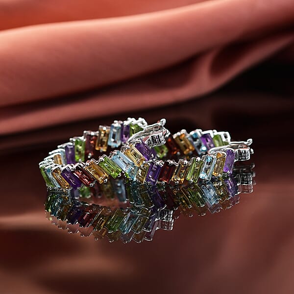 Shop Lc D'Joy Multi Gemstone 15.80 Ctw Hoop Earrings In Rhodium Over Sterling Silver