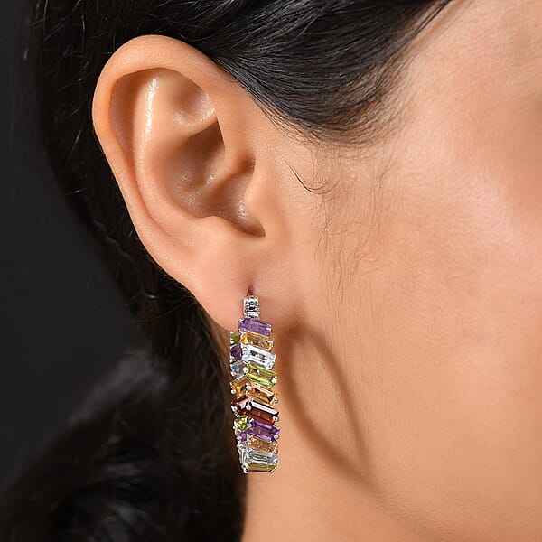 Shop Lc D'Joy Multi Gemstone 15.80 Ctw Hoop Earrings In Rhodium Over Sterling Silver