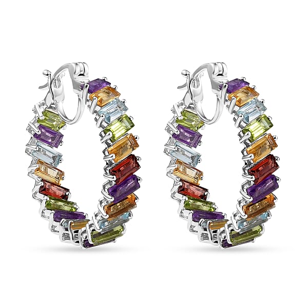 Shop Lc D'Joy Multi Gemstone 15.80 Ctw Hoop Earrings In Rhodium Over Sterling Silver