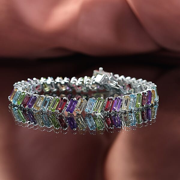 Shop Lc D'Joy Multi Gemstone 18.75 Ctw Bracelet In Rhodium Over Sterling Silve (7.25 In)