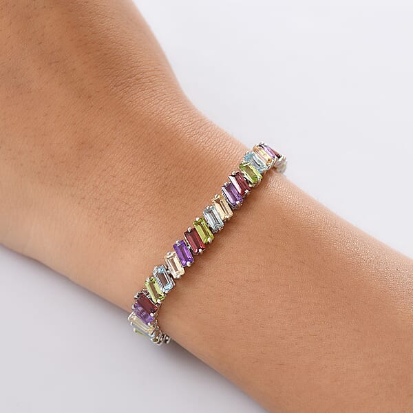 Shop Lc D'Joy Multi Gemstone 18.75 Ctw Bracelet In Rhodium Over Sterling Silve (7.25 In)