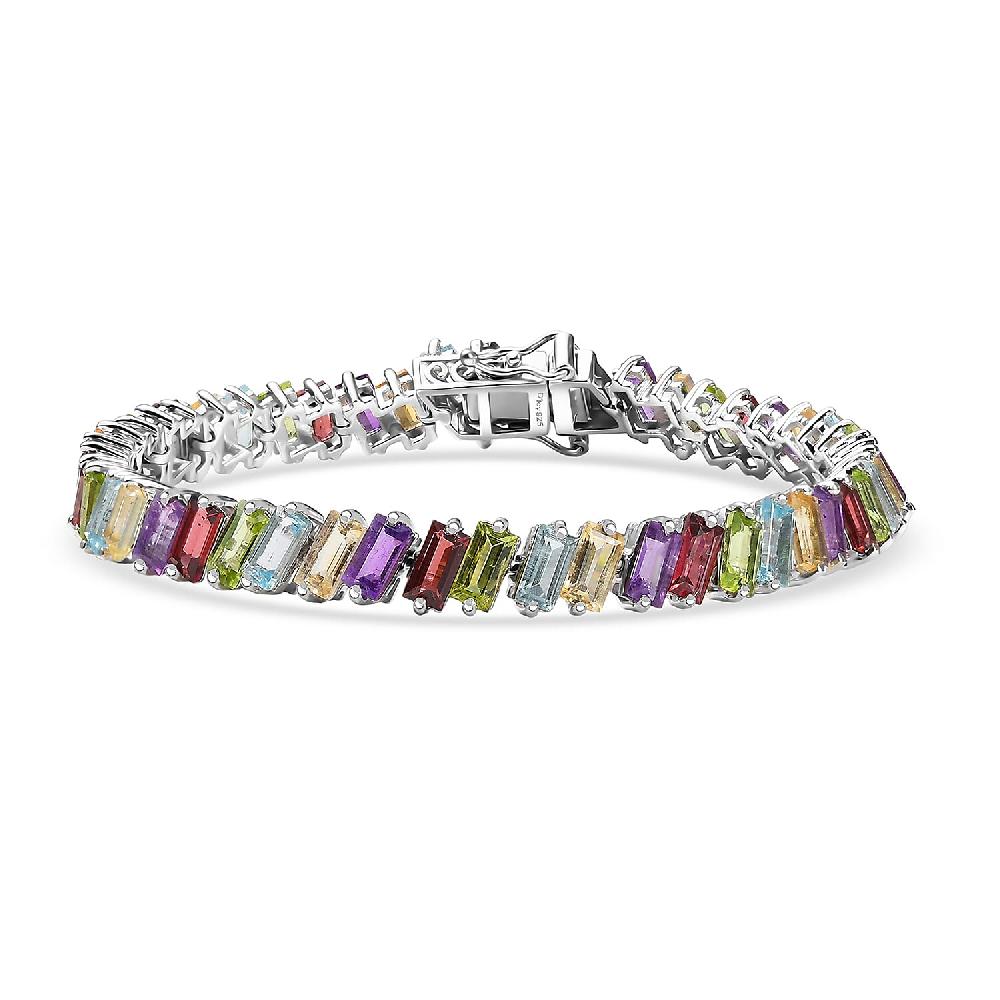 shop lc D'Joy Multi Gemstone 18.75 ctw Bracelet in Rhodium Over Sterling Silve (7.25 In)