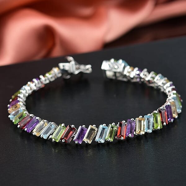 Shop Lc D'Joy Multi Gemstone 20.70 Ctw Bracelet In Rhodium Over Sterling Silver (8.00 In)