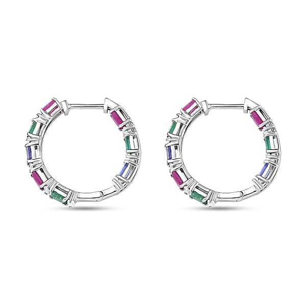 Shop Lc D’Joy Multi Gemstone 4.50 Ctw Floral Vine Hoop Earrings In Rhodium Over Sterling Silver
