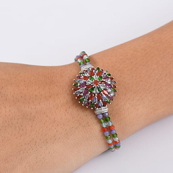 Shop Lc D'Joy Multi Gemstone 41.00 Ctw Chrysanthemum Flower Bracelet In Rhodium Over Sterling Silve (6.50-8.0In)