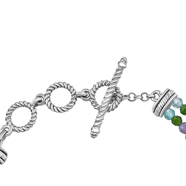 Shop Lc D'Joy Multi Gemstone 41.00 Ctw Chrysanthemum Flower Bracelet In Rhodium Over Sterling Silve (6.50-8.0In)