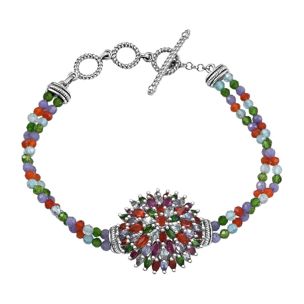 shop lc D'Joy Multi Gemstone 41.00 ctw Chrysanthemum Flower Bracelet in Rhodium Over Sterling Silve (6.50-8.0In)
