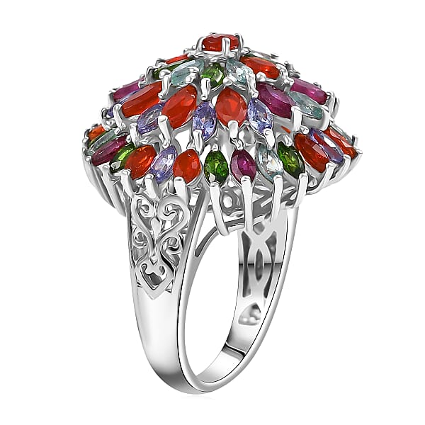 Shop Lc D'Joy Multi Gemstone 5.35 Ctw Chrysanthemum Flower Ring In Rhodium Over Sterling Silver