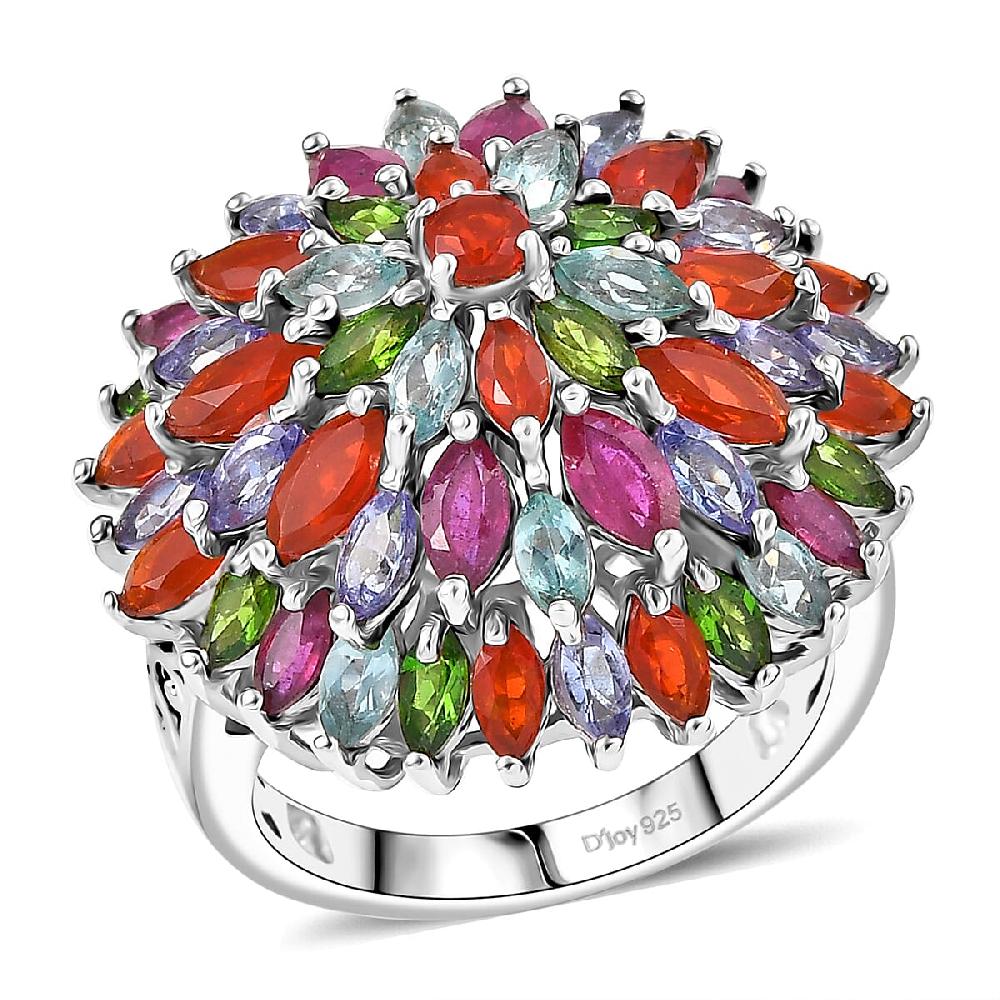 shop lc D'Joy Multi Gemstone 5.35 ctw Chrysanthemum Flower Ring in Rhodium Over Sterling Silver