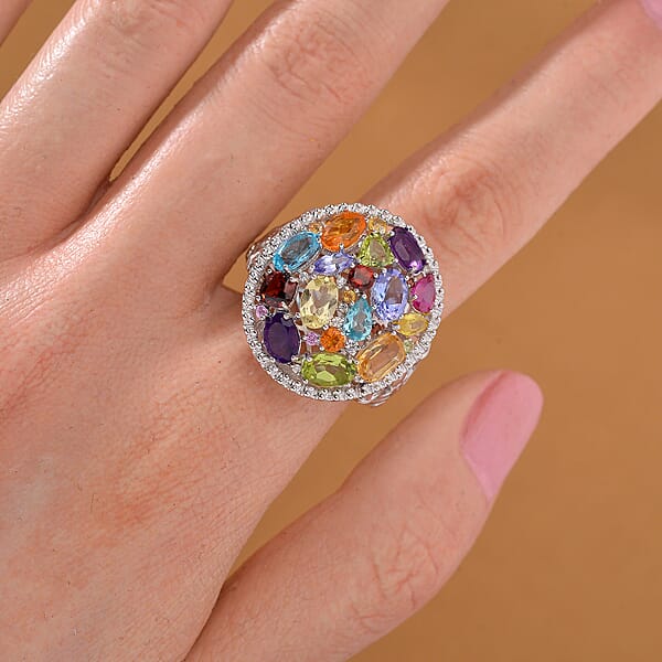 Shop Lc D'Joy Multi Gemstone 5.50 Ctw Prism Bloom Ring In Rhodium Over Sterling Silver