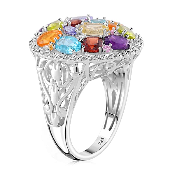 Shop Lc D'Joy Multi Gemstone 5.50 Ctw Prism Bloom Ring In Rhodium Over Sterling Silver
