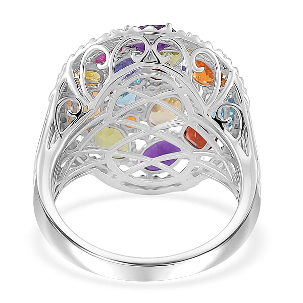 Shop Lc D'Joy Multi Gemstone 5.50 Ctw Prism Bloom Ring In Rhodium Over Sterling Silver