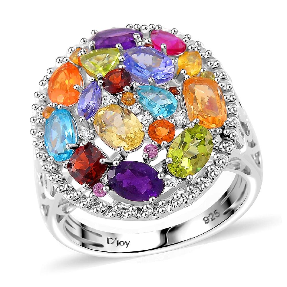 shop lc D'Joy Multi Gemstone 5.50 ctw Prism Bloom Ring in Rhodium Over Sterling Silver