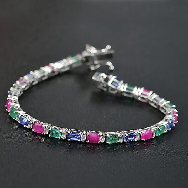 Shop Lc D'Joy Multi Gemstone 7.35 Ctw Floral Vine Bracelet In Rhodium Over Sterling Silver (6.50 In)